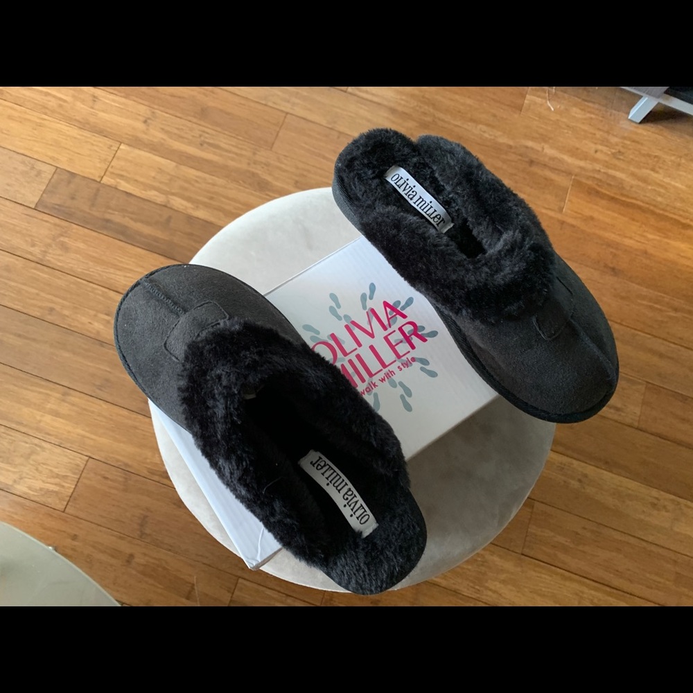 Brand New in Box- Black Sherpa Slippers!